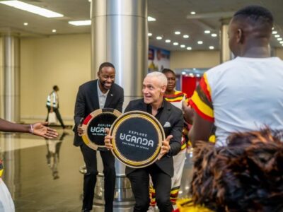 Roc Nation delegation members receive symbolic 'Explore Uganda – The Pearl of Africa' drums as part of the warm traditional welcome at Entebbe International Airport ahead of AFCON 2027 preparations Roc Nation delegation members receive symbolic 'Explore Uganda – The Pearl of Africa' drums as part of the warm traditional welcome at Entebbe International Airport ahead of AFCON 2027 preparations
