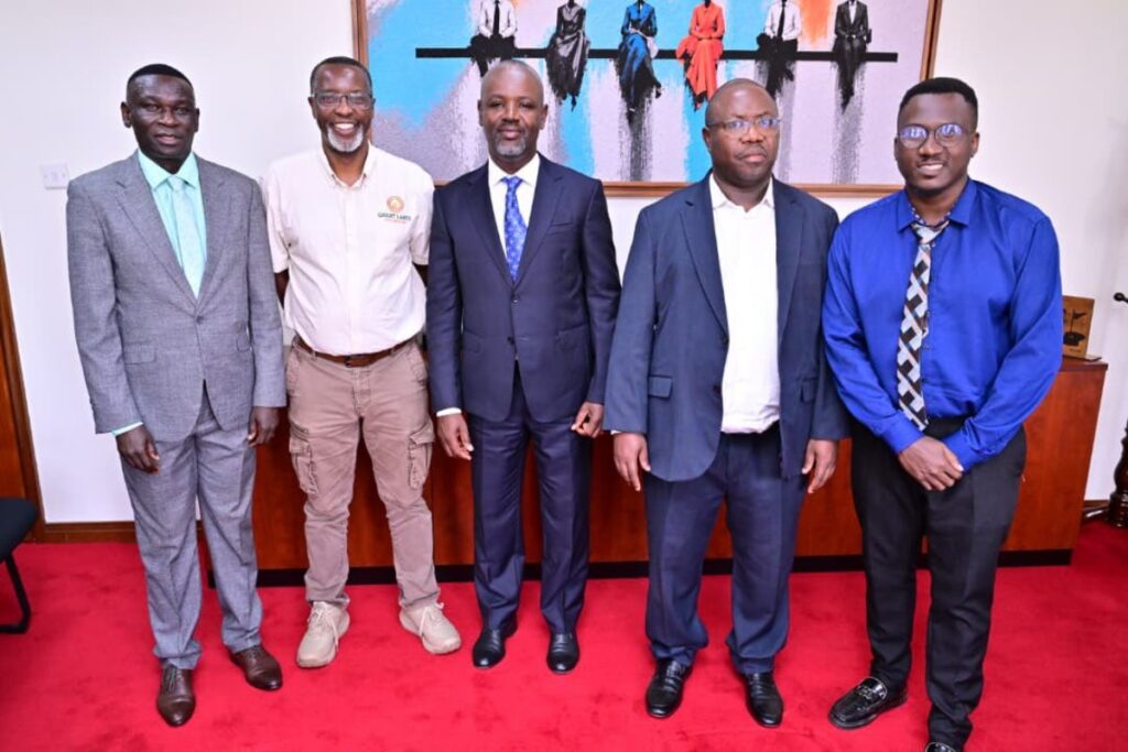 Stakeholders from Parliament and the tourism sector, including Deputy Speaker Hon. Thomas Tayebwa (centre) and Amos Wekesa (second from left), pose after agreeing to host Tourism Week in February 2027 and to promote constituency tourism content