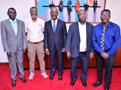 Stakeholders from Parliament and the tourism sector, including Deputy Speaker Hon. Thomas Tayebwa (centre) and Amos Wekesa (second from left), pose after agreeing to host Tourism Week in February 2027 and to promote constituency tourism content