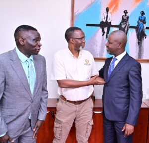 Amos Wekesa, the founder of Great Lakes Collection discusses plans for Uganda’s Tourism Week 2027 with Deputy Speaker of Parliament Hon. Thomas Tayebwa during a high-level meeting at Parliament