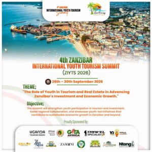 Aerial view of Zanzibar’s Stone Town harbour and waterfront promoting the 4th Zanzibar International Youth Tourism Summit (ZIYTS 2026), scheduled for 26th to 30th September 2026