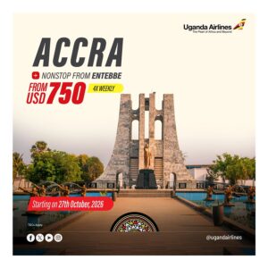 The new nonstop flights from Entebbe, Uganda to Accra, Ghana begin 27th October 2026
