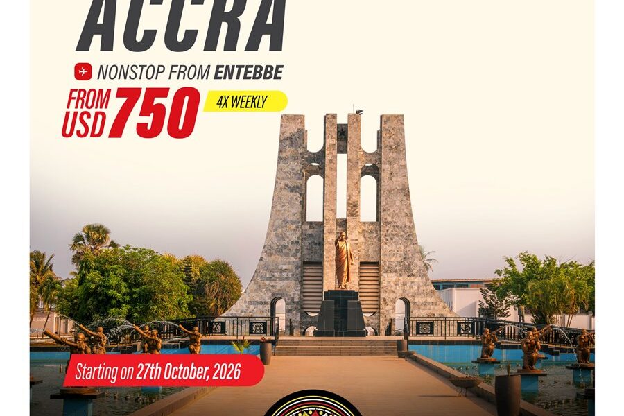 The new nonstop flights from Entebbe, Uganda to Accra, Ghana begin 27th October 2026