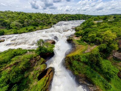 Aerial photograph taken from Murchison Falls located in Murchison Falls National Park in Northwestern Uganda