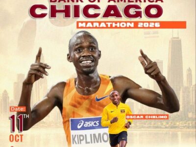 Promotional poster for the 2026 Bank of America Chicago Marathon featuring Ugandan brothers Jacob Kiplimo and Oscar Chelimo Promotional poster for the 2026 Bank of America Chicago Marathon featuring Ugandan brothers Jacob Kiplimo and Oscar Chelimo