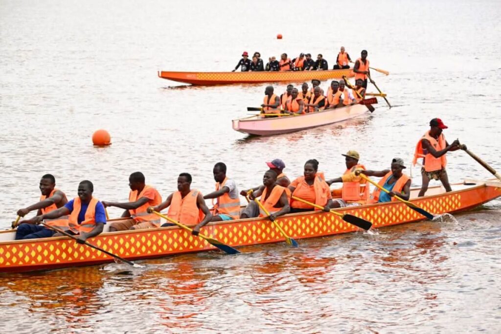 Dragon boat crews compete on the waters of Lake Victoria during the inaugural African Dragon Boat Racing competition in Kawuku, Wakiso District, a landmark moment for water-based sports tourism in Uganda