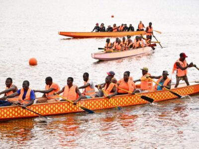 Dragon boat crews compete on the waters of Lake Victoria during the inaugural African Dragon Boat Racing competition in Kawuku, Wakiso District, a landmark moment for water-based sports tourism in Uganda Dragon boat crews compete on the waters of Lake Victoria during the inaugural African Dragon Boat Racing competition in Kawuku, Wakiso District, a landmark moment for water-based sports tourism in Uganda