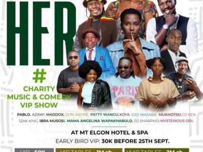 Official promotional poster for the Laugh with Her Charity Music & Comedy VIP Show held on 8th October 2026 at Mt Elgon Hotel & Spa in Mbale. The star-studded event, featuring Pablo, Azawi, Maddox and many more, raised funds for CURE Children’s Hospital Official promotional poster for the Laugh with Her Charity Music & Comedy VIP Show held on 8th October 2026 at Mt Elgon Hotel & Spa in Mbale. The star-studded event, featuring Pablo, Azawi, Maddox and many more, raised funds for CURE Children’s Hospital